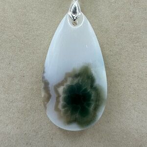 Natural Ocean Jasper Teardrop Pendant Necklace on Silver Chain